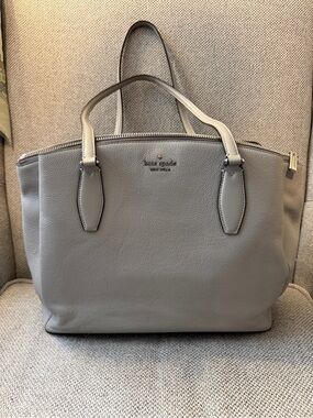 kate spade Pebble Leather Tote in Light Gray 12 in wide